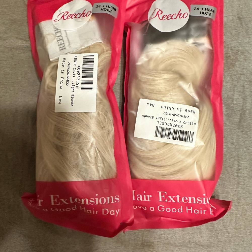 Invisible wire Hair Extensions 2 Full Head of hair bleach blonde 36 inches
